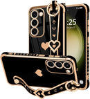 For Samsung Galaxy S26 Ultra Case Cute Love - Heart Plating Strap for Women Girls Bling Silicone Camera Protection Bumper Shockproof Phone Case for Samsung Galaxy S26 Ultra 5G - Dark Purple