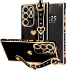 For Samsung Galaxy S26 Ultra Case Cute Love - Heart Plating Strap for Women Girls Bling Silicone Camera Protection Bumper Shockproof Phone Case for Samsung Galaxy S26 Ultra 5G - Dark Purple