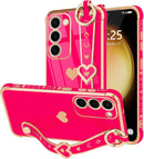 For Samsung Galaxy S26 Ultra Case Cute Love - Heart Plating Strap for Women Girls Bling Silicone Camera Protection Bumper Shockproof Phone Case for Samsung Galaxy S26 Ultra 5G - Dark Purple