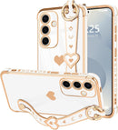 For Samsung Galaxy S26 Ultra Case Cute Love - Heart Plating Strap for Women Girls Bling Silicone Camera Protection Bumper Shockproof Phone Case for Samsung Galaxy S26 Ultra 5G - Dark Purple