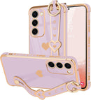 For Samsung Galaxy S26 Ultra Case Cute Love - Heart Plating Strap for Women Girls Bling Silicone Camera Protection Bumper Shockproof Phone Case for Samsung Galaxy S26 Ultra 5G - Dark Purple