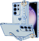 For Samsung Galaxy S26 Ultra Case Cute Love - Heart Plating Strap for Women Girls Bling Silicone Camera Protection Bumper Shockproof Phone Case for Samsung Galaxy S26 Ultra 5G - Dark Purple