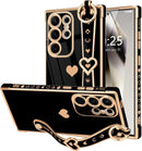 For Samsung Galaxy S26 Ultra Case Cute Love - Heart Plating Strap for Women Girls Bling Silicone Camera Protection Bumper Shockproof Phone Case for Samsung Galaxy S26 Ultra 5G - Dark Purple