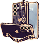 For Samsung Galaxy S26 Ultra Case Cute Love - Heart Plating Strap for Women Girls Bling Silicone Camera Protection Bumper Shockproof Phone Case for Samsung Galaxy S26 Ultra 5G - Dark Purple