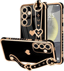 For Samsung Galaxy S26 Ultra Case Cute Love - Heart Plating Strap for Women Girls Bling Silicone Camera Protection Bumper Shockproof Phone Case for Samsung Galaxy S26 Ultra 5G - Dark Purple