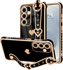 For Samsung Galaxy S26 Ultra Case Cute Love - Heart Plating Strap for Women Girls Bling Silicone Camera Protection Bumper Shockproof Phone Case for Samsung Galaxy S26 Ultra 5G - Dark Purple