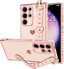 For Samsung Galaxy S26 Ultra Case Cute Love - Heart Plating Strap for Women Girls Bling Silicone Camera Protection Bumper Shockproof Phone Case for Samsung Galaxy S26 Ultra 5G - Dark Purple