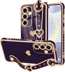 For Samsung Galaxy S26 Ultra Case Cute Love - Heart Plating Strap for Women Girls Bling Silicone Camera Protection Bumper Shockproof Phone Case for Samsung Galaxy S26 Ultra 5G - Dark Purple