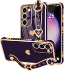 For Samsung Galaxy S26 Ultra Case Cute Love - Heart Plating Strap for Women Girls Bling Silicone Camera Protection Bumper Shockproof Phone Case for Samsung Galaxy S26 Ultra 5G - Dark Purple