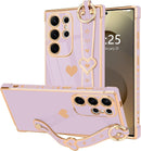 For Samsung Galaxy S26 Ultra Case Cute Love - Heart Plating Strap for Women Girls Bling Silicone Camera Protection Bumper Shockproof Phone Case for Samsung Galaxy S26 Ultra 5G - Dark Purple