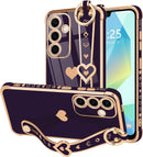 For Samsung Galaxy S26 Ultra Case Cute Love - Heart Plating Strap for Women Girls Bling Silicone Camera Protection Bumper Shockproof Phone Case for Samsung Galaxy S26 Ultra 5G - Dark Purple
