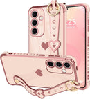 For Samsung Galaxy S26 Ultra Case Cute Love - Heart Plating Strap for Women Girls Bling Silicone Camera Protection Bumper Shockproof Phone Case for Samsung Galaxy S26 Ultra 5G - Dark Purple