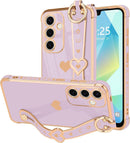 For Samsung Galaxy S26 Ultra Case Cute Love - Heart Plating Strap for Women Girls Bling Silicone Camera Protection Bumper Shockproof Phone Case for Samsung Galaxy S26 Ultra 5G - Dark Purple