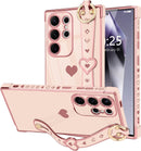 For Samsung Galaxy S26 Ultra Case Cute Love - Heart Plating Strap for Women Girls Bling Silicone Camera Protection Bumper Shockproof Phone Case for Samsung Galaxy S26 Ultra 5G - Dark Purple