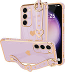 For Samsung Galaxy S26 Ultra Case Cute Love - Heart Plating Strap for Women Girls Bling Silicone Camera Protection Bumper Shockproof Phone Case for Samsung Galaxy S26 Ultra 5G - Dark Purple