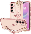 For Samsung Galaxy S26 Ultra Case Cute Love - Heart Plating Strap for Women Girls Bling Silicone Camera Protection Bumper Shockproof Phone Case for Samsung Galaxy S26 Ultra 5G - Dark Purple