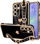 For Samsung Galaxy S26 Ultra Case Cute Love - Heart Plating Strap for Women Girls Bling Silicone Camera Protection Bumper Shockproof Phone Case for Samsung Galaxy S26 Ultra 5G - Dark Purple