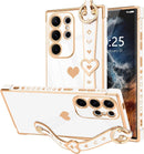 For Samsung Galaxy S26 Ultra Case Cute Love - Heart Plating Strap for Women Girls Bling Silicone Camera Protection Bumper Shockproof Phone Case for Samsung Galaxy S26 Ultra 5G - Dark Purple