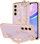 For Samsung Galaxy S26 Ultra Case Cute Love - Heart Plating Strap for Women Girls Bling Silicone Camera Protection Bumper Shockproof Phone Case for Samsung Galaxy S26 Ultra 5G - Dark Purple