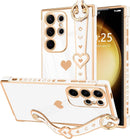 For Samsung Galaxy S26 Ultra Case Cute Love - Heart Plating Strap for Women Girls Bling Silicone Camera Protection Bumper Shockproof Phone Case for Samsung Galaxy S26 Ultra 5G - Dark Purple