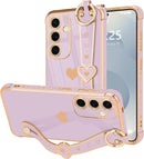 For Samsung Galaxy S26 Ultra Case Cute Love - Heart Plating Strap for Women Girls Bling Silicone Camera Protection Bumper Shockproof Phone Case for Samsung Galaxy S26 Ultra 5G - Dark Purple