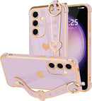 For Samsung Galaxy S26 Ultra Case Cute Love - Heart Plating Strap for Women Girls Bling Silicone Camera Protection Bumper Shockproof Phone Case for Samsung Galaxy S26 Ultra 5G - Dark Purple