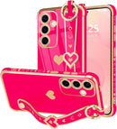 For Samsung Galaxy S26 Ultra Case Cute Love - Heart Plating Strap for Women Girls Bling Silicone Camera Protection Bumper Shockproof Phone Case for Samsung Galaxy S26 Ultra 5G - Dark Purple