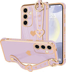For Samsung Galaxy S26 Ultra Case Cute Love - Heart Plating Strap for Women Girls Bling Silicone Camera Protection Bumper Shockproof Phone Case for Samsung Galaxy S26 Ultra 5G - Dark Purple