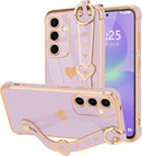 For Samsung Galaxy S26 Ultra Case Cute Love - Heart Plating Strap for Women Girls Bling Silicone Camera Protection Bumper Shockproof Phone Case for Samsung Galaxy S26 Ultra 5G - Dark Purple