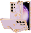 For Samsung Galaxy S26 Ultra Case Cute Love - Heart Plating Strap for Women Girls Bling Silicone Camera Protection Bumper Shockproof Phone Case for Samsung Galaxy S26 Ultra 5G - Dark Purple