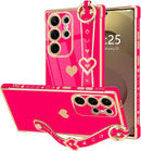 For Samsung Galaxy S26 Ultra Case Cute Love - Heart Plating Strap for Women Girls Bling Silicone Camera Protection Bumper Shockproof Phone Case for Samsung Galaxy S26 Ultra 5G - Dark Purple