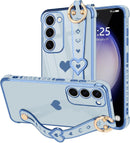 For Samsung Galaxy S26 Ultra Case Cute Love - Heart Plating Strap for Women Girls Bling Silicone Camera Protection Bumper Shockproof Phone Case for Samsung Galaxy S26 Ultra 5G - Dark Purple