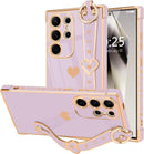 For Samsung Galaxy S26 Ultra Case Cute Love - Heart Plating Strap for Women Girls Bling Silicone Camera Protection Bumper Shockproof Phone Case for Samsung Galaxy S26 Ultra 5G - Dark Purple