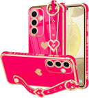 For Samsung Galaxy S26 Ultra Case Cute Love - Heart Plating Strap for Women Girls Bling Silicone Camera Protection Bumper Shockproof Phone Case for Samsung Galaxy S26 Ultra 5G - Dark Purple