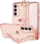 For Samsung Galaxy S26 Ultra Case Cute Love - Heart Plating Strap for Women Girls Bling Silicone Camera Protection Bumper Shockproof Phone Case for Samsung Galaxy S26 Ultra 5G - Dark Purple