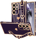 For Samsung Galaxy S26 Ultra Case Cute Love - Heart Plating Strap for Women Girls Bling Silicone Camera Protection Bumper Shockproof Phone Case for Samsung Galaxy S26 Ultra 5G - Dark Purple