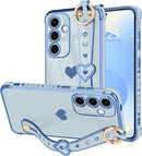 For Samsung Galaxy S26 Ultra Case Cute Love - Heart Plating Strap for Women Girls Bling Silicone Camera Protection Bumper Shockproof Phone Case for Samsung Galaxy S26 Ultra 5G - Dark Purple