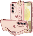 For Samsung Galaxy S26 Ultra Case Cute Love - Heart Plating Strap for Women Girls Bling Silicone Camera Protection Bumper Shockproof Phone Case for Samsung Galaxy S26 Ultra 5G - Dark Purple