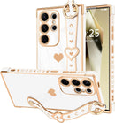 For Samsung Galaxy S26 Ultra Case Cute Love - Heart Plating Strap for Women Girls Bling Silicone Camera Protection Bumper Shockproof Phone Case for Samsung Galaxy S26 Ultra 5G - Dark Purple