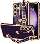 For Samsung Galaxy S26 Ultra Case Cute Love - Heart Plating Strap for Women Girls Bling Silicone Camera Protection Bumper Shockproof Phone Case for Samsung Galaxy S26 Ultra 5G - Dark Purple