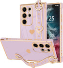 For Samsung Galaxy S26 Ultra Case Cute Love - Heart Plating Strap for Women Girls Bling Silicone Camera Protection Bumper Shockproof Phone Case for Samsung Galaxy S26 Ultra 5G - Dark Purple