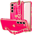 For Samsung Galaxy S26 Ultra Case Cute Love - Heart Plating Strap for Women Girls Bling Silicone Camera Protection Bumper Shockproof Phone Case for Samsung Galaxy S26 Ultra 5G - Dark Purple