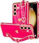 For Samsung Galaxy S26 Ultra Case Cute Love - Heart Plating Strap for Women Girls Bling Silicone Camera Protection Bumper Shockproof Phone Case for Samsung Galaxy S26 Ultra 5G - Dark Purple