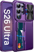 for Samsung Galaxy S26 Ultra Case Wallet, Built - In Card Holder (4 Cards) [RFID Blocking] & Slide Camera Protective Cover, Heavy Duty Phone Cover for Samsung Galaxy S26 Ultra 6.9", Dark Purple