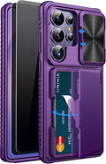 for Samsung Galaxy S26 Ultra Case Wallet, Built - In Card Holder (4 Cards) [RFID Blocking] & Slide Camera Protective Cover, Heavy Duty Phone Cover for Samsung Galaxy S26 Ultra 6.9", Dark Purple