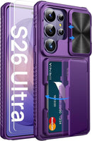for Samsung Galaxy S26 Ultra Case Wallet, Built - In Card Holder (4 Cards) [RFID Blocking] & Slide Camera Protective Cover, Heavy Duty Phone Cover for Samsung Galaxy S26 Ultra 6.9", Dark Purple