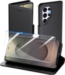 for Samsung Galaxy S26 Ultra Wallet Case with Screen Protector Tempered Glass, with Credit Holder Card Slots Magnetic Closure Protective Phone Cover for Samsung S26 Ultra 5G - Black