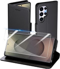 for Samsung Galaxy S26 Ultra Wallet Case with Screen Protector Tempered Glass, with Credit Holder Card Slots Magnetic Closure Protective Phone Cover for Samsung S26 Ultra 5G - Black