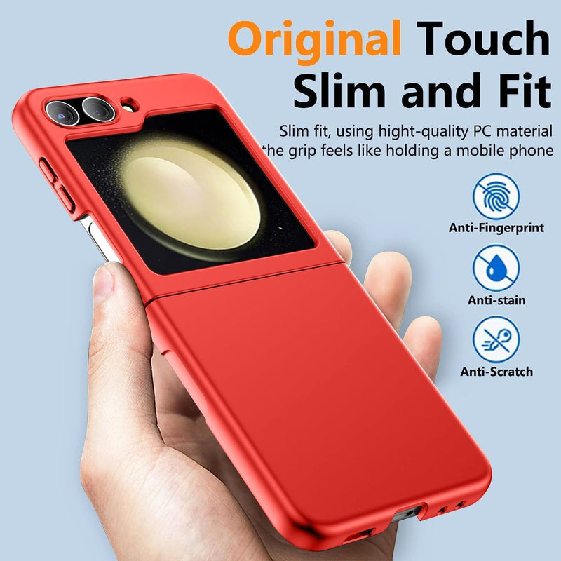 For Samsung Galaxy Z Flip 6 Case with Front Tempered Glass, Ultra - Thin, Anti - Drop, Shockproof Protective Phone Case Hard PC Hard Cover for Samsung Galaxy Z Flip 6 5G - Red