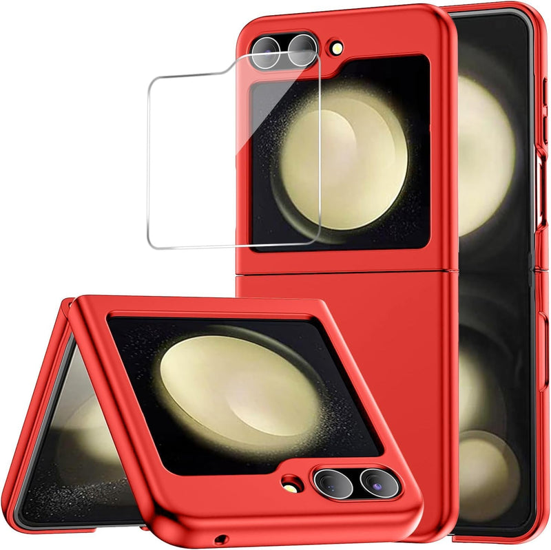For Samsung Galaxy Z Flip 6 Case with Front Tempered Glass, Ultra - Thin, Anti - Drop, Shockproof Protective Phone Case Hard PC Hard Cover for Samsung Galaxy Z Flip 6 5G - Red